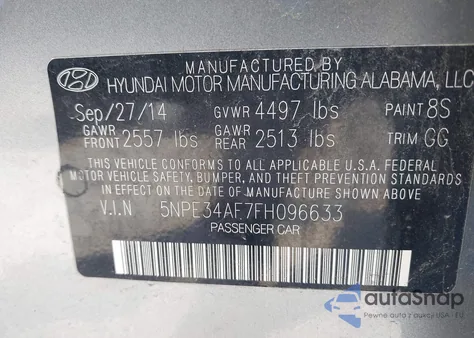 2015 Hyundai Sonata Sport from USA, damaged, VIN 5NPE34AF7FH096633